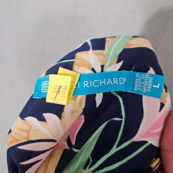 Tori Richards Maxi Dress Hawaiian Floral Sz Large USA Navy Floral Stretch Knit - Picture 2 of 8